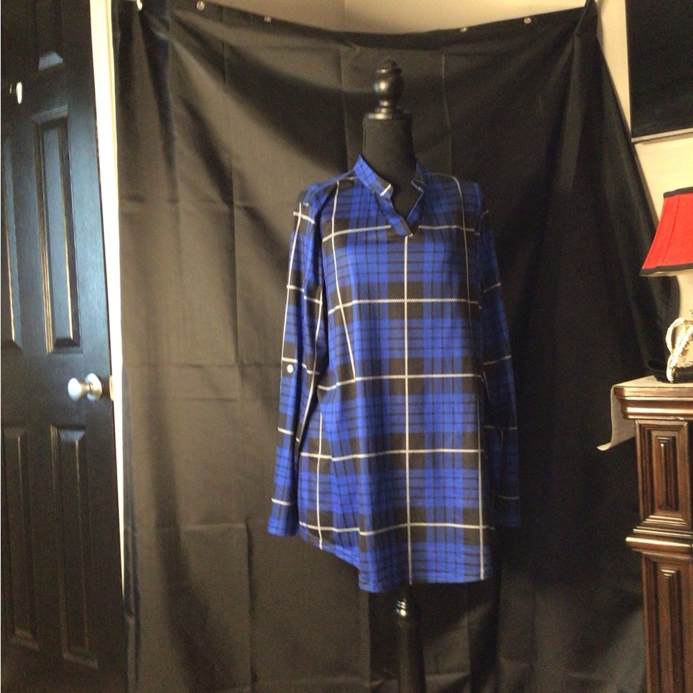 #877   Plaid Blue Blouse